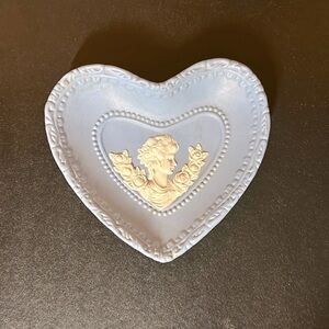 Powder blue ceramic heart shaped wedgewood style bowl